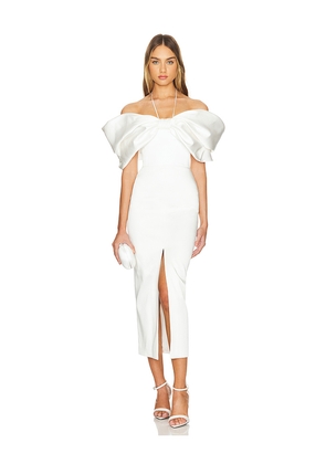 RASARIO Bow Embellished Midi Dress in White. Size 36/4. Also in 40/8.