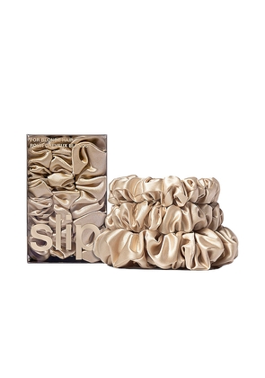 slip Midi & Large Scrunchie Set Of 3 in Beige.