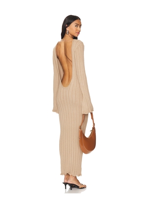 SNDYS Baha Long Sleeve Maxi Dress in Tan. Size L. Also in XS, S, M, XL, XXL.