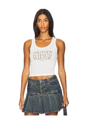 The Laundry Room Shotgun Rider Rib Tank in White. Size L. Also in XS, S, M, XL.