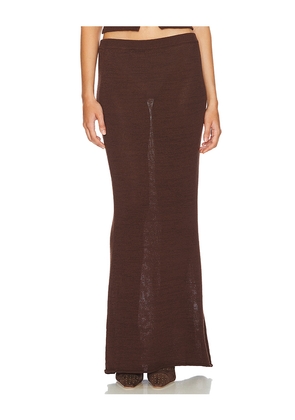 SEROYA Kora Knit Maxi Skirt in Brown. Size L. Also in XS, S, M, XL.