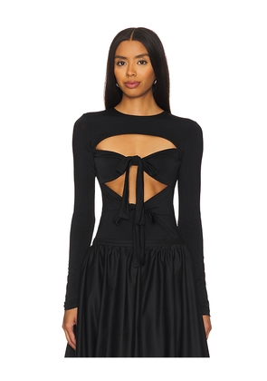 SIEDRES Lenna Tie Front Long Sleeved Jersey Top in Black. Size M. Also in S.