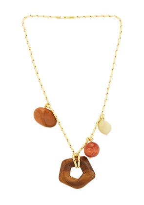 Timeless Pearly Wooden Charms Necklace in Yellow.