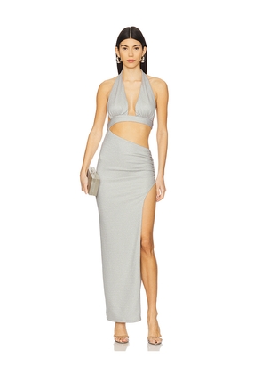 superdown Carli Gown in Metallic Silver. Size L. Also in S, M, XL.
