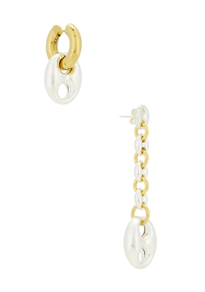 Timeless Pearly Drop Earrings in Metallic Gold.