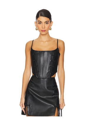 SAU LEE Nadia Faux Leather Corset in Black. Size 0. Also in 6.
