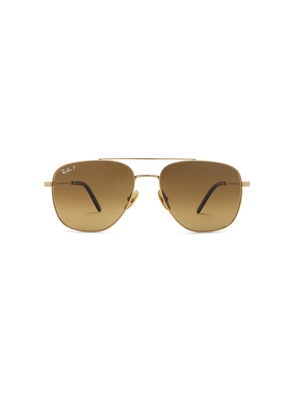 Ray-Ban William Titanium Polarized Aviator Sunglasses in Metallic Gold.