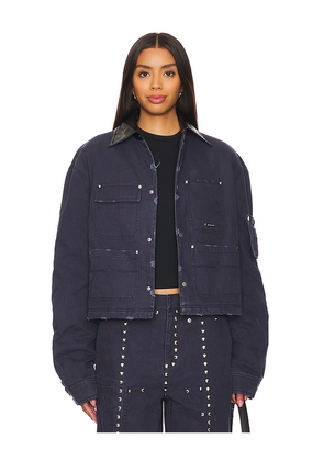 PRIVATE POLICY Washed Cotton Quilted Cropped Jacket in Navy. Size L. Also in M.