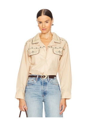 Found x REVOLVE Embroidered Button Up Shirt in Tan. Size M. Also in S.
