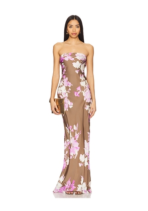 ROCOCO SAND Maxi Strapless Dress in Brown,Lavender. Size L. Also in S, XXS, XS, M, XL.