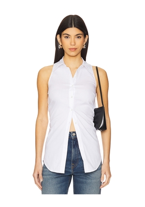 SIMONMILLER Loch Sleeveless Poplin Button Up in White. Size L. Also in XS, S, M, XL.