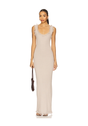 SNDYS Skyler Maxi Dress in Taupe. Size L. Also in S, XXS, XS, M, XL, XXL.
