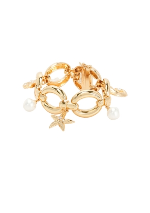 self-portrait Gold Pearl Shell Charm Bracelet in Metallic Gold.