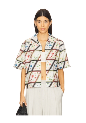 PRIVATE POLICY Cropped Camp Shirt in Ivory. Size L. Also in XS, S, M.