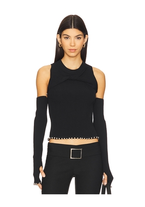 PRIVATE POLICY Twist Front Knit Top in Black. Size M. Also in XS, S.