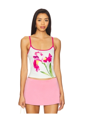 Runaway The Label Paradise Tank in White,Fuchsia. Size L. Also in M, S, XS.