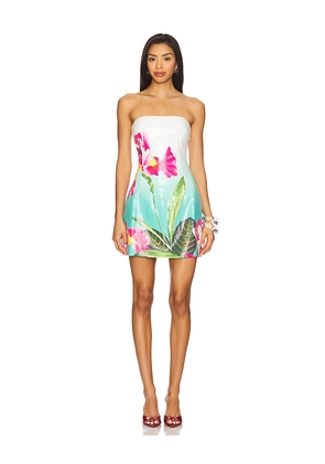 Runaway The Label Ibiza Mini Dress in Teal,Ivory. Size L. Also in XS, S, M.