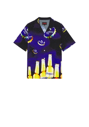 Pleasures Cerveza Camp Shirt in Blue. Size L. Also in S, M.