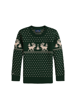 Polo Ralph Lauren Long Sleeve Intarsia Reindeer Sweater Coverall in Green. Size 2. Also in 3, 4.