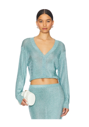 SEROYA Moni Metallic Cardigan Top in Blue. Size L. Also in XS, M.
