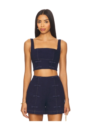 SAU LEE Bridgette Denim Top in Blue. Size 0. Also in 10, 12, 2, 4, 6, 8.