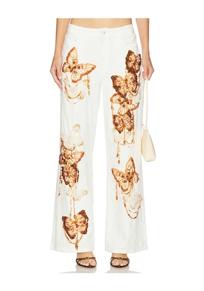 PatBO Flutter Tones Denim Pants in White. Size 4. Also in 8.