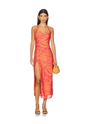 SEVEN WONDERS Alana Midi Dress in Orange. Size M. Also in XS, S.
