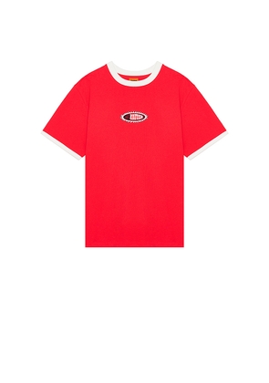 Rhythm Sun Dome Ringer Vintage T-Shirt in Red. Size L. Also in S, M, XL/1X.