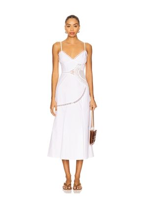 Tularosa Maddyn Midi Dress in White. Size L. Also in XS, XXS, S, M, XL.