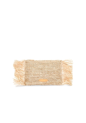 Poolside The Tropical Fringe Clutch in Beige.