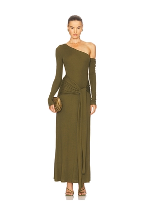 SEVEN WONDERS Bianca One Shoulder Maxi Dress in Green. Size L. Also in S, XS, M, XL.