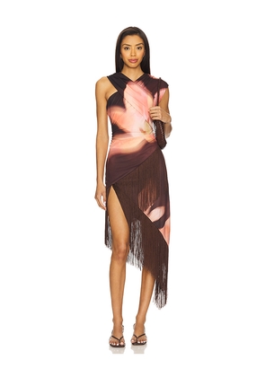 The Wolf Gang Veda Midi Dress in Brown. Size L. Also in S, XS, M.