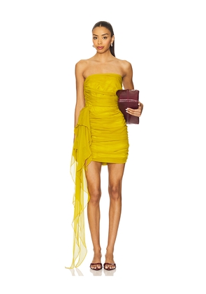 The Sei Strapless Mini Dress With Ruffle in Mustard. Size 0. Also in 4, 2, 6, 8.