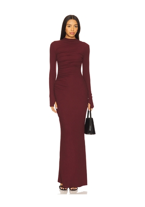 SEVEN WONDERS Petra Sleeved Maxi Dress in Burgundy. Size L. Also in M, S, XL, XS.