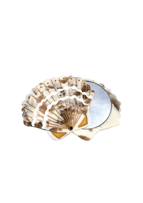 Solar Eclipse Hand-painted Seashell Compact Mirror in Brown.