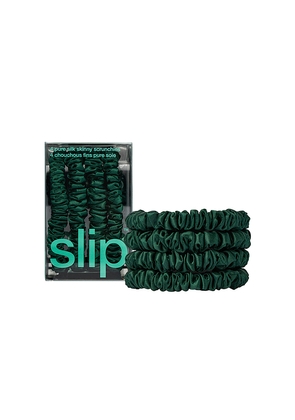 slip Skinny Scrunchies Set Of 4 in Dark Green.