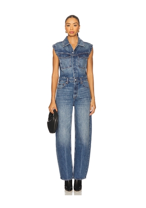 PISTOLA Ace Sleeveless Barrel Leg Jumpsuit in Blue. Size L. Also in M, S, XS.