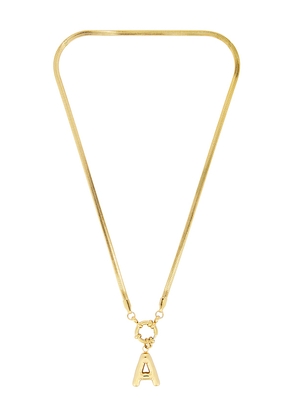 petit moments Bubble Initial Herringbone Necklace in Metallic Gold. Size A. Also in C, D, F, H, I, J, K, M, P, S, T.