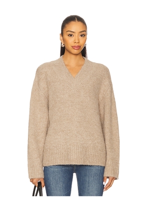 PISTOLA Talia Chunky V-Neck Long Sleeve Sweater in Taupe. Size M. Also in S, XS.