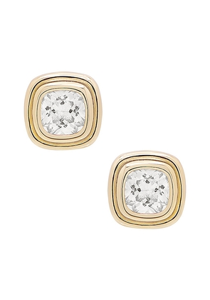 SHASHI Cushion Bezel Stud in Metallic Gold.