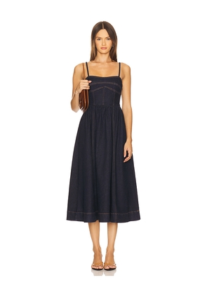 Susana Monaco Denim Corset Midi Dress in Blue. Size 0. Also in 4, 2, 6, 12.