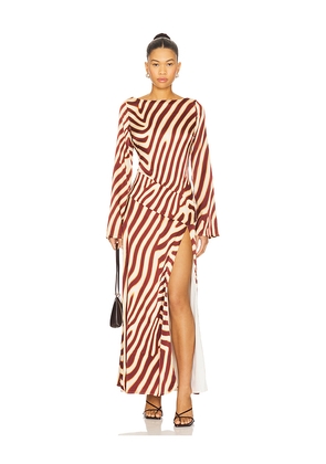 SEVEN WONDERS Montie Sleeved Maxi Dress in Chocolate. Size L. Also in XS, S, M, XL.
