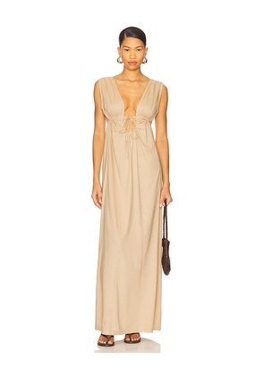 Riot Swim Calli Ruched Front Tie Dress in Beige. Size L. Also in XS, S, M.