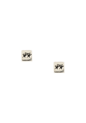 Two Jeys Dice Stud Earrings in Metallic Silver.