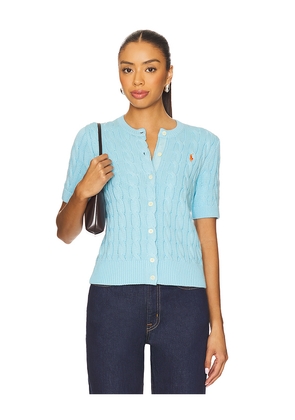 Polo Ralph Lauren Cable Knit Cotton Short Sleeve Cardigan in Blue. Size L. Also in XL.