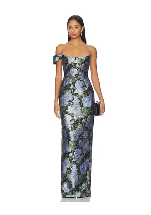 SAU LEE Jackson Jacquard Gown in Blue. Size 0. Also in 8.