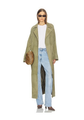 SRG Louise Suede Coat in Sage. Size L. Also in XS, S, M, XL.