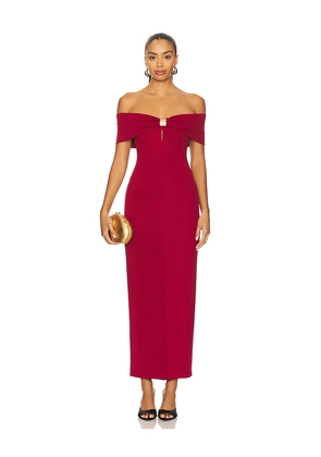 superdown Blake Off Shoulder Gown in Burgundy. Size L. Also in M, S, XL, XS, XXS.