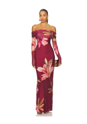 PatBO Delicata Tulle Maxi Dress in Burgundy. Size 0. Also in 2, 4, 6.