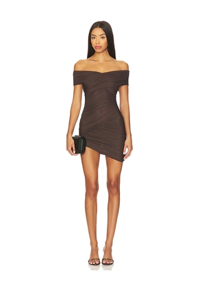 SEROYA Deniz Mesh Mini Dress in Brown. Size M. Also in XS, S, L.